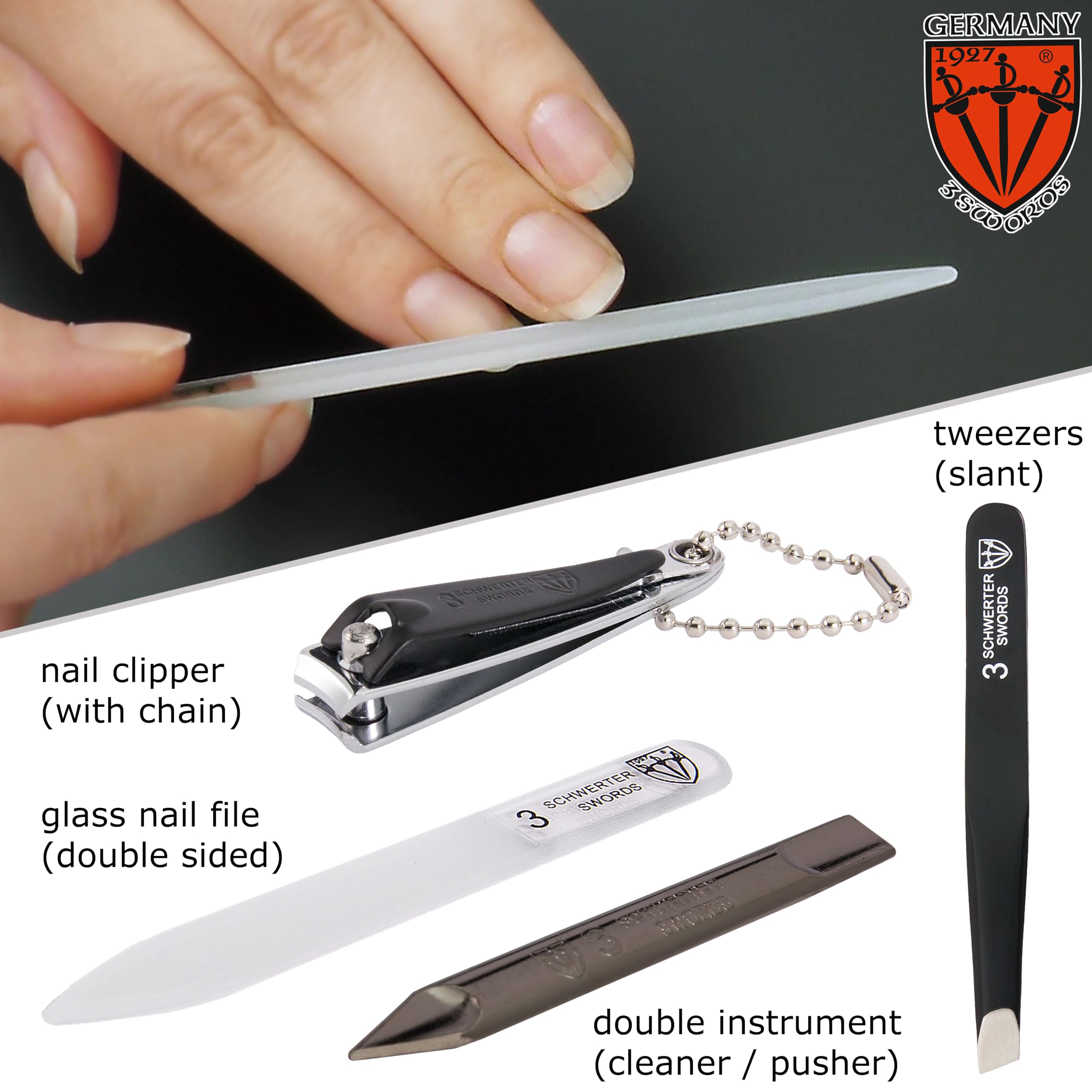 THREE SWORDS • Exclusive 6-Piece Manicure, Pedicure and Grooming set • Synthetic leather white • basic-standard quality